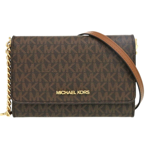 Michael Kors Chain Wallet 35F0GTVC8B PVC Brown Shoulder Bag 1012